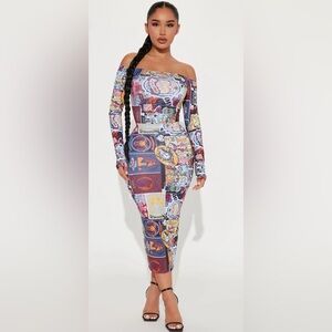 Fashion Nova Colorful Patchwork Skirt Set